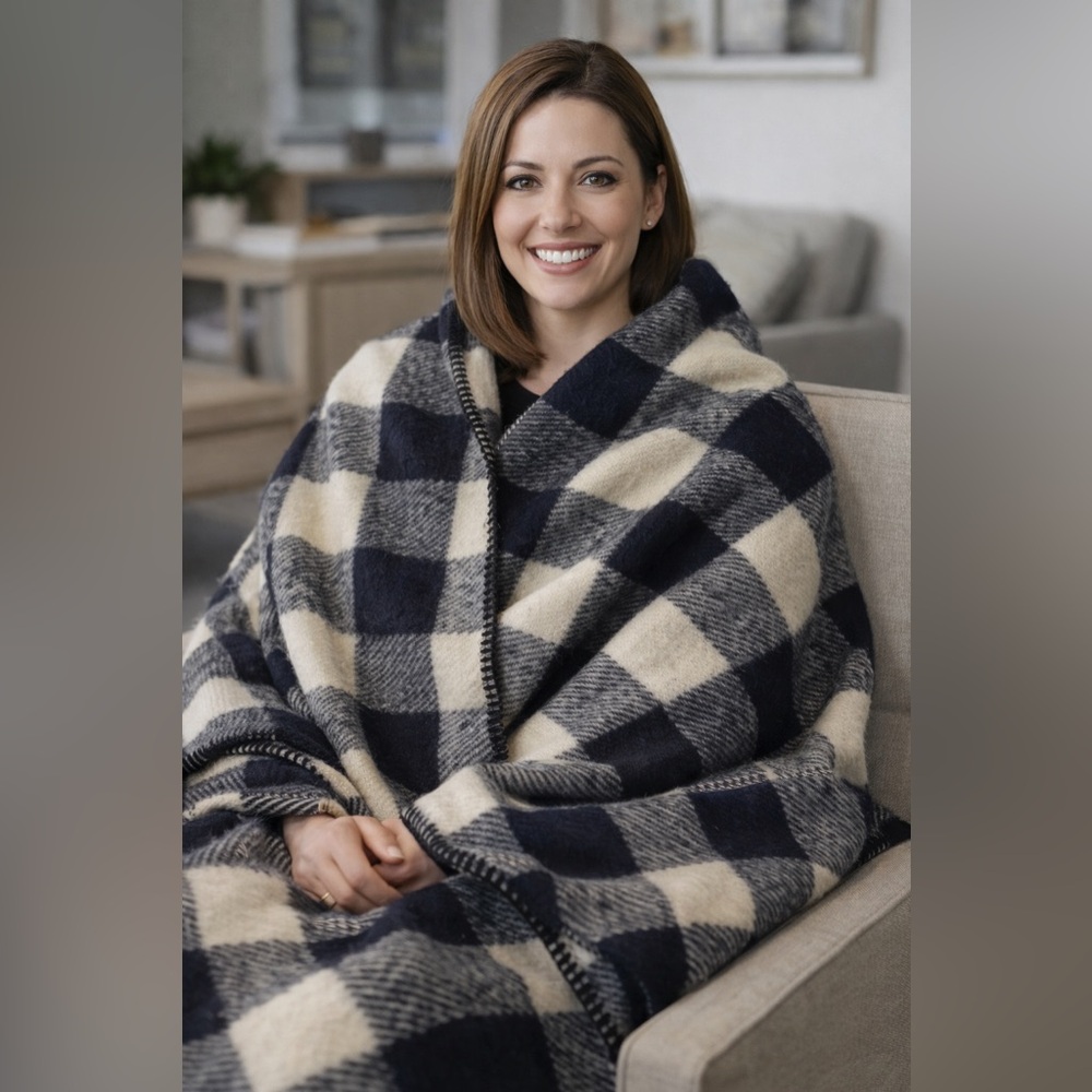 S.D.C. Buffalo Blanket Blue Cream‎ Check Made in Mexico Acrylic Throw 60x80